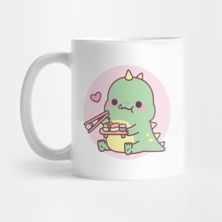 Cute Little Dinosaur Loves Japanese Sushi Mug